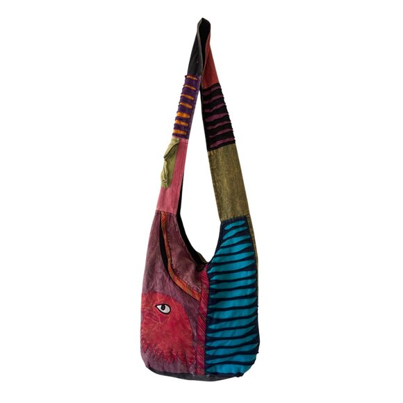 Handcrafted Patchwork Ripped Sling Bag  Made In Nepal - Picture 2 of 15